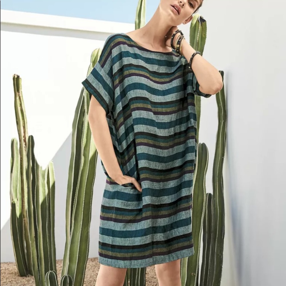 Striped Teal Casual Shift Dress